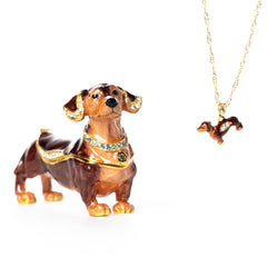 Dachshund  Figurine Pill Box with Necklace