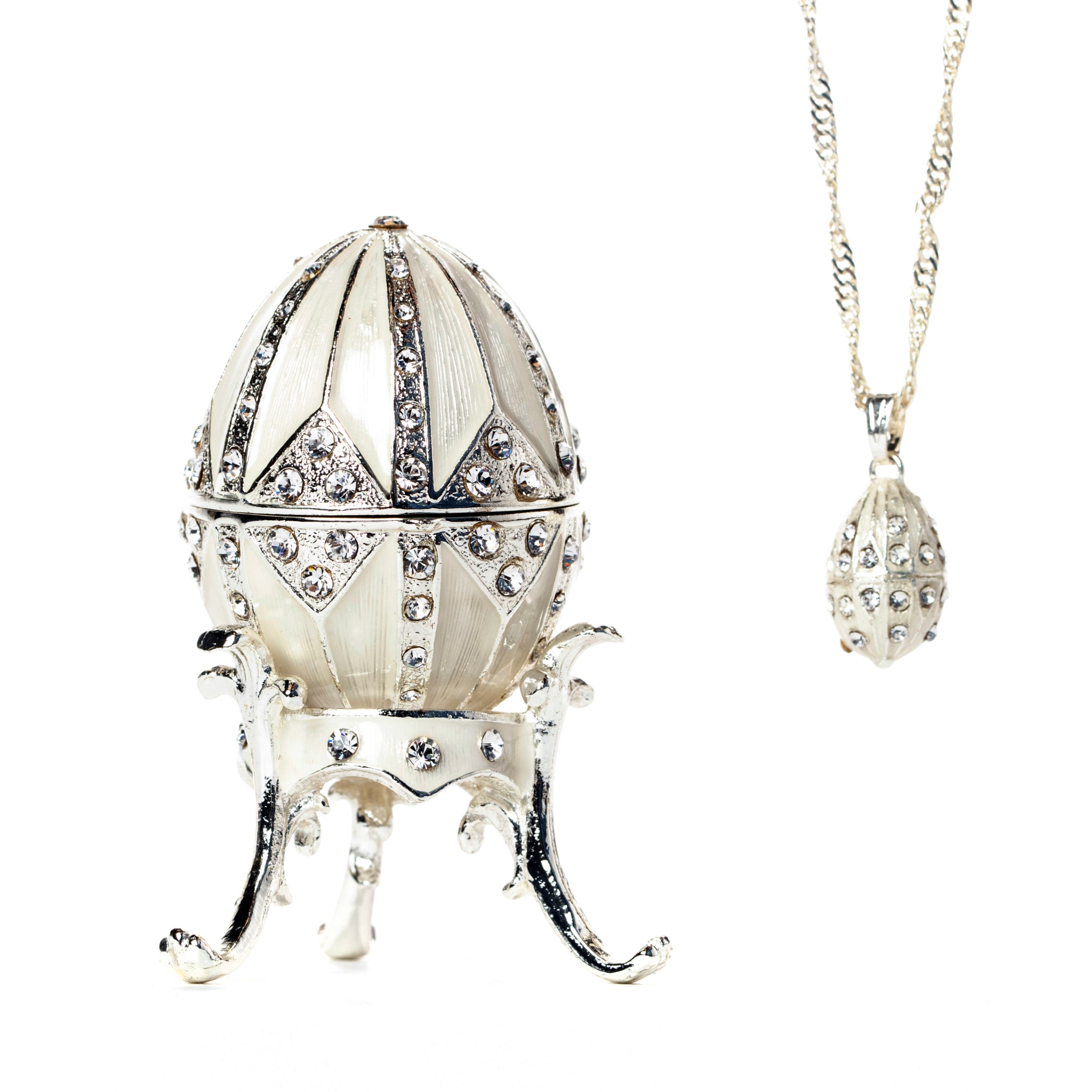 Peaceful Silver Egg Pill Box with Necklace