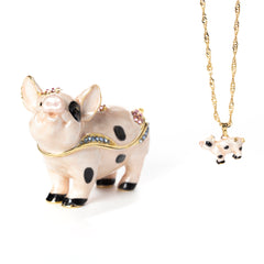 Spotted Pig Pill Box with Necklace