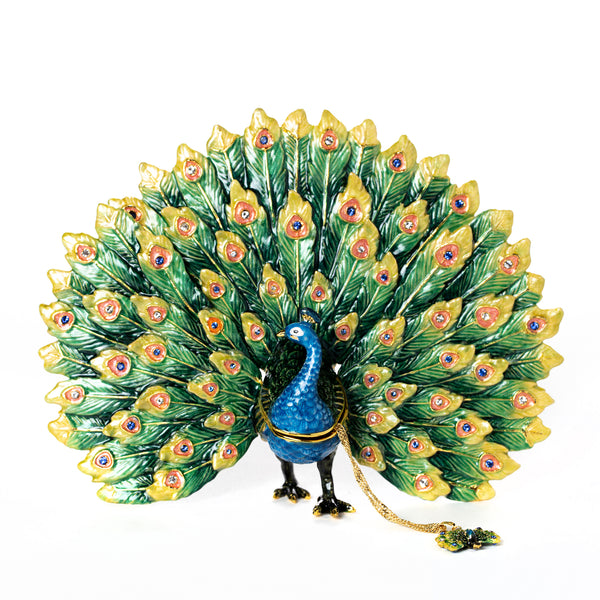Queen Sheeba Peacock Pill Box with Necklace